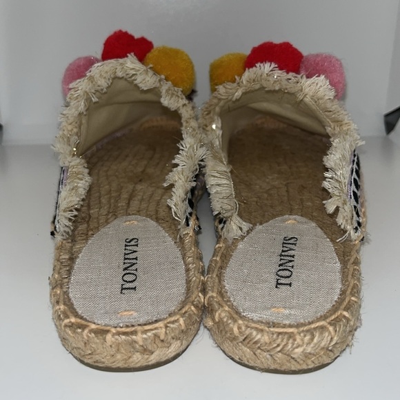 ☃️ TONIVIS Mule Pompom Espadrilles Slides Slip On Flats BOHO Shoes Women’s 6 - Picture 4 of 9